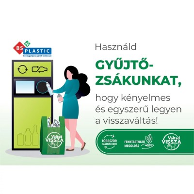 Ingvállas gyűjtőzsák 60x100cm, visszaváltható pet palackok, alu dobozok és üvegekhez 3 zsák/csomag Ingvállas gyűjtőzsák 60x100cm, visszaváltható pet palackok, alu dobozok és üvegekhez 3 zsák/csomag