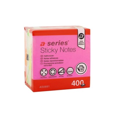 Jegyzettömb öntapadó 75x75mm 4x100lap A-series brilliant mix sárga, pink, zöld, narancssárga