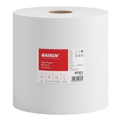 Kéztörlő 2 rétegű belsőmagos átmérő: 20 cm 600 lap/150 méter/tekercs 6 tekercs/csomag Katrin_97531 fehér