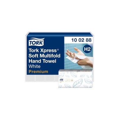 Kéztörlő 2 rétegű Interfold hajtogatású 110 lap/csomag 21 csomag/karton Premium Xpress Multifold H2 Tork_100288 fehér