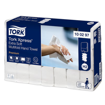 Kéztörlő 2 rétegű Interfold hajtogatású 100 lap/csomag 21 cs/karton Extra Soft Xpress® Multifold H2 Tork_100297 fehér