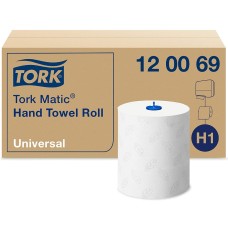 Kéztörlő 2 rétegű tekercses átmérő: 19 cm 150 méter/tekercs 6 tekercs/karton Universal Matic® H1 Tork_120069 fehér
