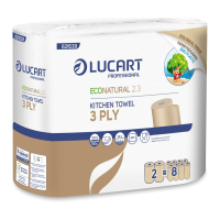 Papírtörlő konyhai 3 rétegű átmérő: 14,5 cm 200 lap/42 méter/tekercs 2 tekercs/csomag EcoNatural 2.3 Lucart_821639Jbarna