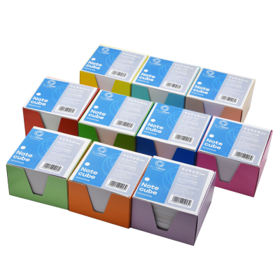 Kockatömb 9x9x6cm, színes karton doboz tartóban Bluering® fehér