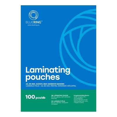 Lamináló fólia A3, 80 micron öntapadó hátlappal 100 db/doboz, Bluering®