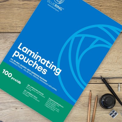 Lamináló fólia A3, 80 micron öntapadó hátlappal 100 db/doboz, Bluering®
