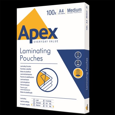 Lamináló fólia A4, 125mic. 100 db/doboz, Apex Medium Lamináló fólia A4, 125mic. 100 db/doboz, Apex Medium