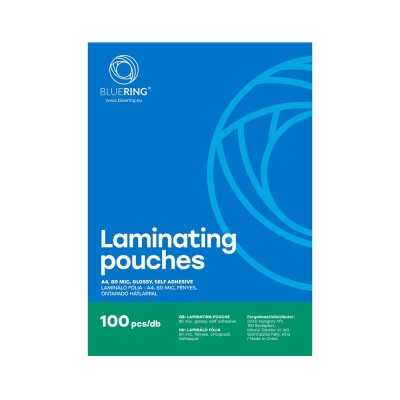 Lamináló fólia A4, 80 micron öntapadó hátlappal 100 db/doboz, Bluering®