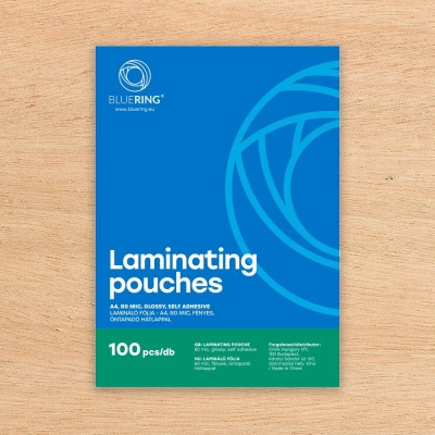 Lamináló fólia A4, 80 micron öntapadó hátlappal 100 db/doboz, Bluering®