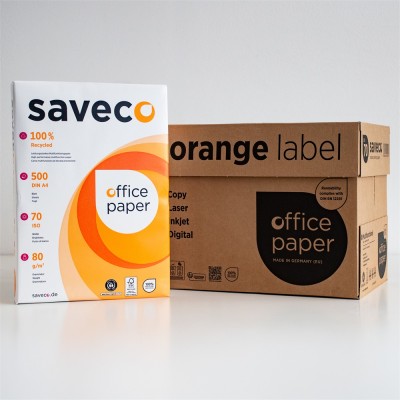 Másolópapír A4, 80g, újrahasznosított ISO 70 fehérségű  Saveco Orange Label 500ív/csomag