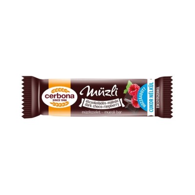 Müzliszelet 20 g, CERBONA, étcsokis-málnás hozzáadott cukor nélkül