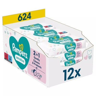 Nedves törlőkendő 12 x 52 lap/doboz Pampers Sensitive Nedves törlőkendő 12 x 52 lap/doboz Pampers Sensitive