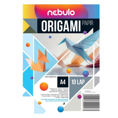 Origami és kivágó papír A4, vegyes színek, 10 lap/csomag, Nebulo