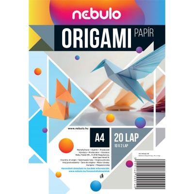 Origami és kivágó papír A4, vegyes színek, 20 lap/csomag, Nebulo
