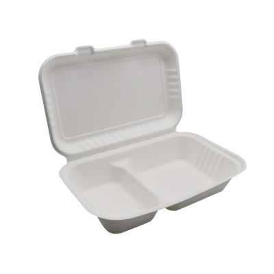 Papírdoboz ételes 2 részes HP3, 23 x 15 x 8 cm komposztálható cukornád 125 db/csomag, natúr