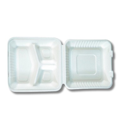 Papírdoboz ételes 3 részes HP4, 23 x 23 x 8cm komposztálható cukornád 100 db/csomag, natúr