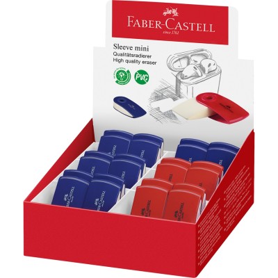 Radír műanyag tartóban mini SLEEVE Faber-Castell piros,kék