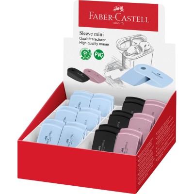 Radír műanyag tartóban mini színátmenetes SLEEVE Faber-Castell égkék,fekete,rózsaszín
