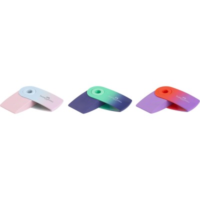 Radír műanyag tartóban mini színátmenetes SLEEVE Faber-Castell égkék-rózsa,türkiz-kék,piros-lila