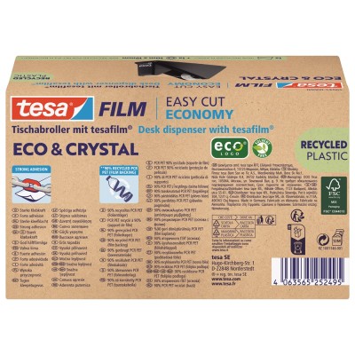Ragasztószalag adagoló 19mmx10m, asztali  +  irodai átlátszó újrahasznosított ragasztószalag Tesa Eco & Crystal