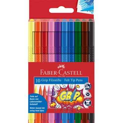 Rostirón, filctoll készlet, GRIP Faber-Castell 10 klf. szín
