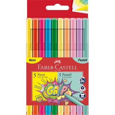 Rostirón, filctoll készlet, GRIP neon+pasztell Faber-Castell 10 klf. szín