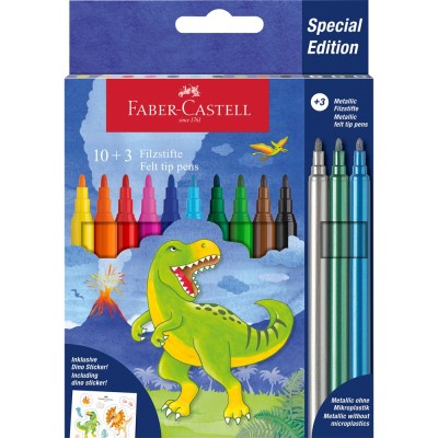 Rostirón, filctoll készlet, kastélyos DINOSZAURUSZ + matrica Faber-Castell 10+3 klf. szín