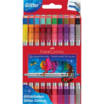 Rostirón, filctoll készlet, kétvégű csillámos Faber-Castell 20 klf. szín