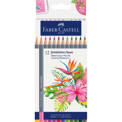 Színes ceruza készlet, akvarell hatszögletű GOLDFABER AQUA Trópusi virágok Faber-Castell 12klf. szín