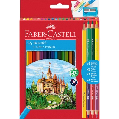 Színes ceruza készlet bicolor hatszögletű +grafit +hegyező Faber-Castell 36db+3+1klf. szín