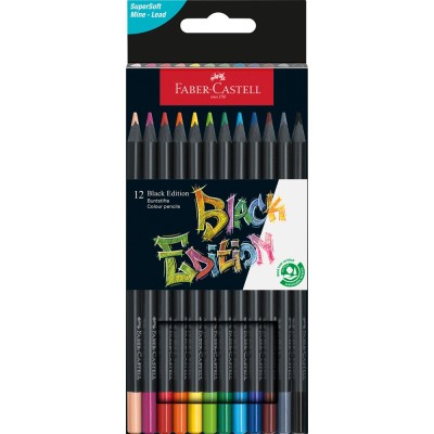 Színes ceruza készlet háromszögletű BLACK EDITION Faber-Castell fekete test 12klf. szín