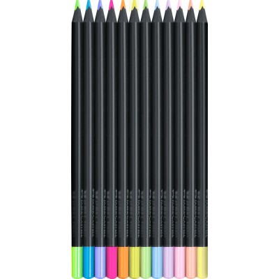 Színes ceruza készlet háromszögletű BLACK EDITION Faber-Castell neon+pasztell fekete test 12klf. szín
