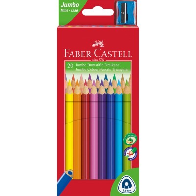Színes ceruza készlet háromszögletű + hegyező Jumbo Junior Faber-Castell 20klf. szín