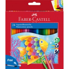 Színes ceruza készlet hatszögletű akvarell + ecset Faber-Castell 24klf. szín