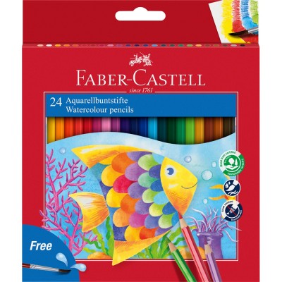 Színes ceruza készlet hatszögletű akvarell + ecset Faber-Castell 24klf. szín