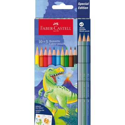 Színes ceruza készlet hatszögletű DINOSZAURUSZ + matrica Faber-Castell 10+3klf. szín