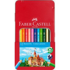 Színes ceruza készlet hatszögletű kastélyos fém dobozban Faber-Castell 12klf. szín