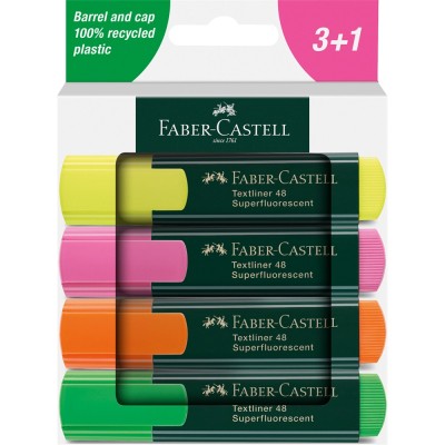 Szövegkiemelő készlet 1-5mm vágott papír dobozban Faber-Castell 48 fluoreszkáló sárga,rózsaszín,narancs,zöld 4klf. szín