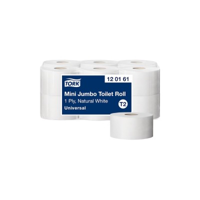 Toalettpapír 1 rétegű közületi átmérő: 18,8 cm 1200 lap/240 m/tekercs 12 tekercs/karton T2 Mini Jumbo Tork_120161 natúr