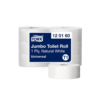 Toalettpapír 1 rétegű közületi átmérő: 26 cm 2400 lap/480 m/tekercs 6 tek/karton Jumbo T1 Universal Tork_120160 natúr