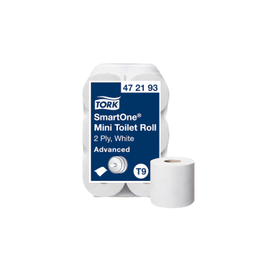 Toalettpapír 2 rétegű közületi átmérő: 14,9 cm 12 tekercs/karton laponkénti adagolású Mini Smart One® Tork_472193 fehér