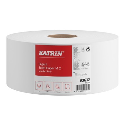 Toalettpapír 2 rétegű közületi átmérő: 24 cm 1740 lap/200 méter/tekercs 6 csomag/karton Jumbo Katrin_93632 fehér