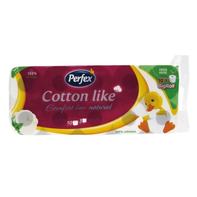 Toalettpapír 3 rétegű kistekercses 100% cellulóz 10 tekercs/csomag Cotton Line Comfort Line Natural Boni Perfex fehér