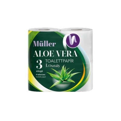 Toalettpapír 3 rétegű kistekercses 100% cellulóz 100 lap/tekercs 4 tekercs/csomag Aloe Vera Müller fehér