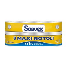 Toalettpapír 3 rétegű kistekercses 100% cellulóz 155 lap/17,5 m/tekercs 8 tekercs/csomag Soavex Maxi Rotoli_Paperdi