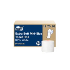 Toalettpapír 3 rétegű tekercses átmérő: 13,2 cm 70m 27 tekercs/karton Premium Extra Soft Mid-Size T6 Tork_127510 fehér