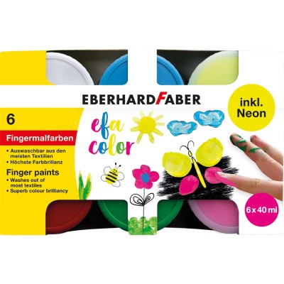 Ujjfesték készlet, tégelyes, 6x40ml neon EFA COLOR Faber-Castell 6klf.szín