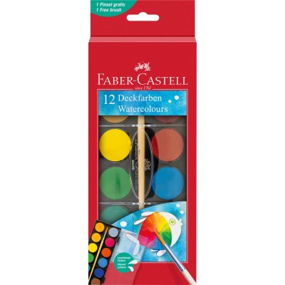 Vízfesték készlet 30mm-es festék gombokkal + ecset Faber-Castell 12klf. szín