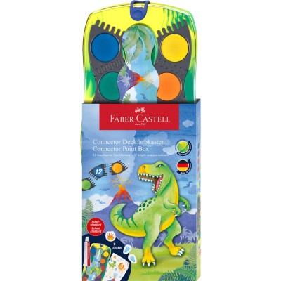 Vízfesték készlet + fehér tempera + matrica DINOSZAURUSZ Faber-Castell 12klf. szín