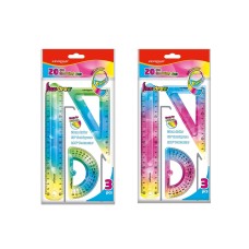 Vonalzókészlet, 20 cm, flexibilis vonalzó, szögmérő, derékszög vonalzó, 3 db/bliszter Keyroad Flex Draw vegyes színek